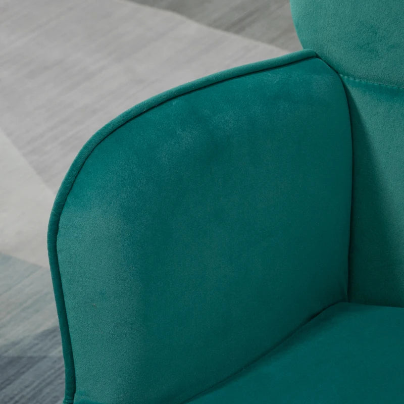 Dark Green Velvet Armchair with Ottoman and Steel Legs