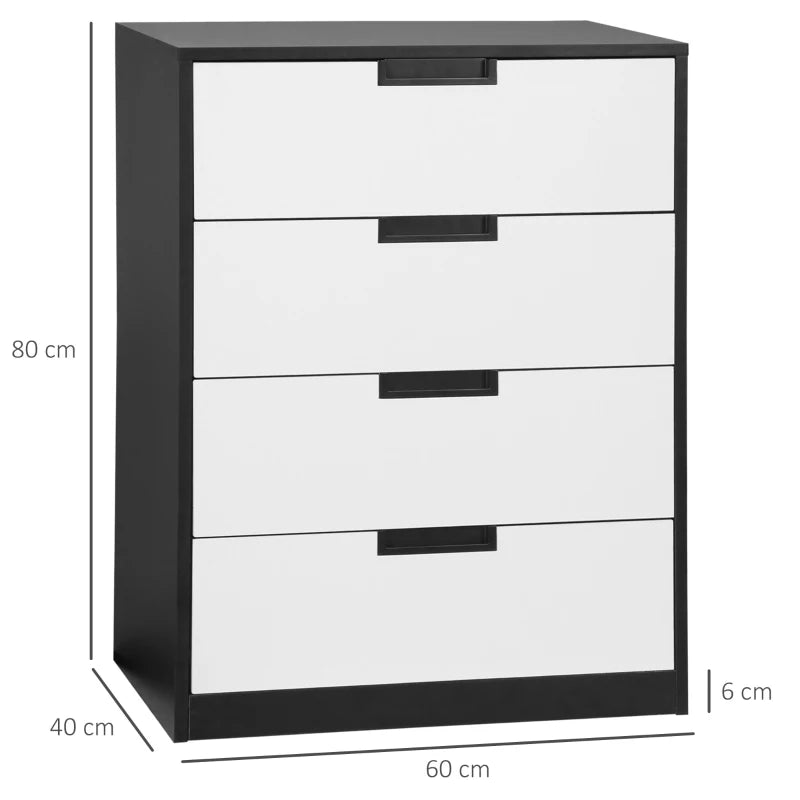 4-Drawer White and Black Storage Cabinet for Bedroom and Living Room