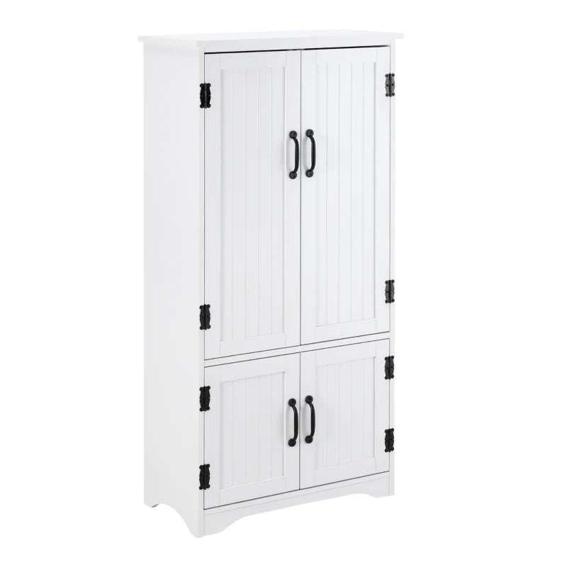 White Kitchen Storage Cabinet with Adjustable Shelves and Doors