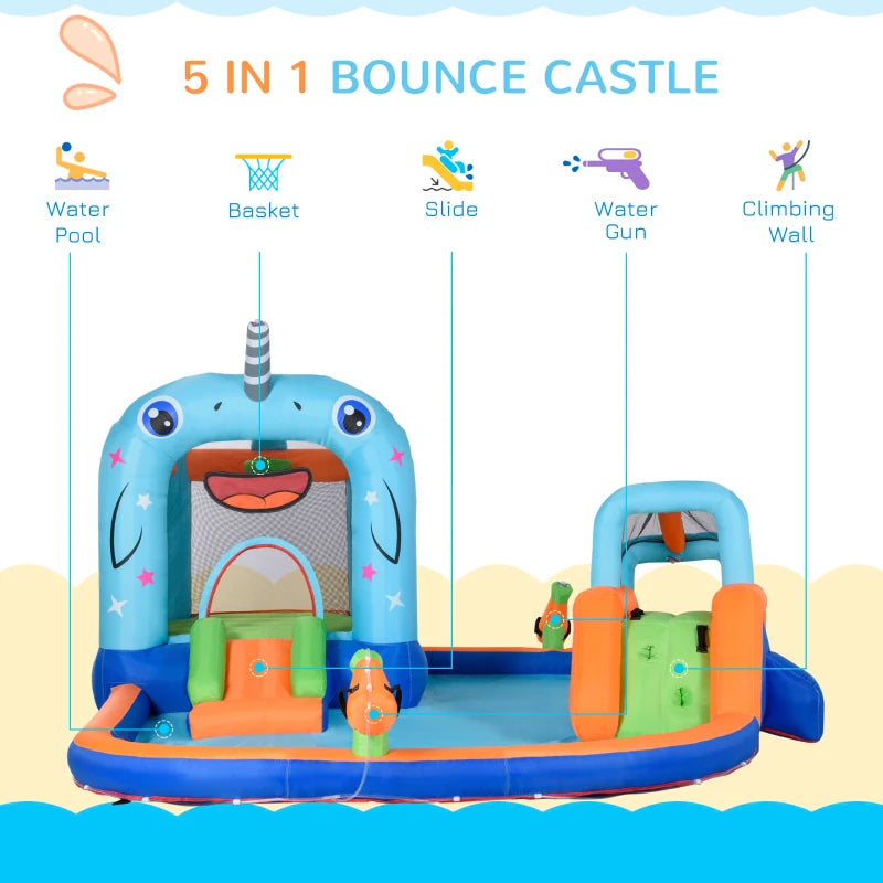 Narwhal Blue Kids Inflatable Bouncy Castle Set