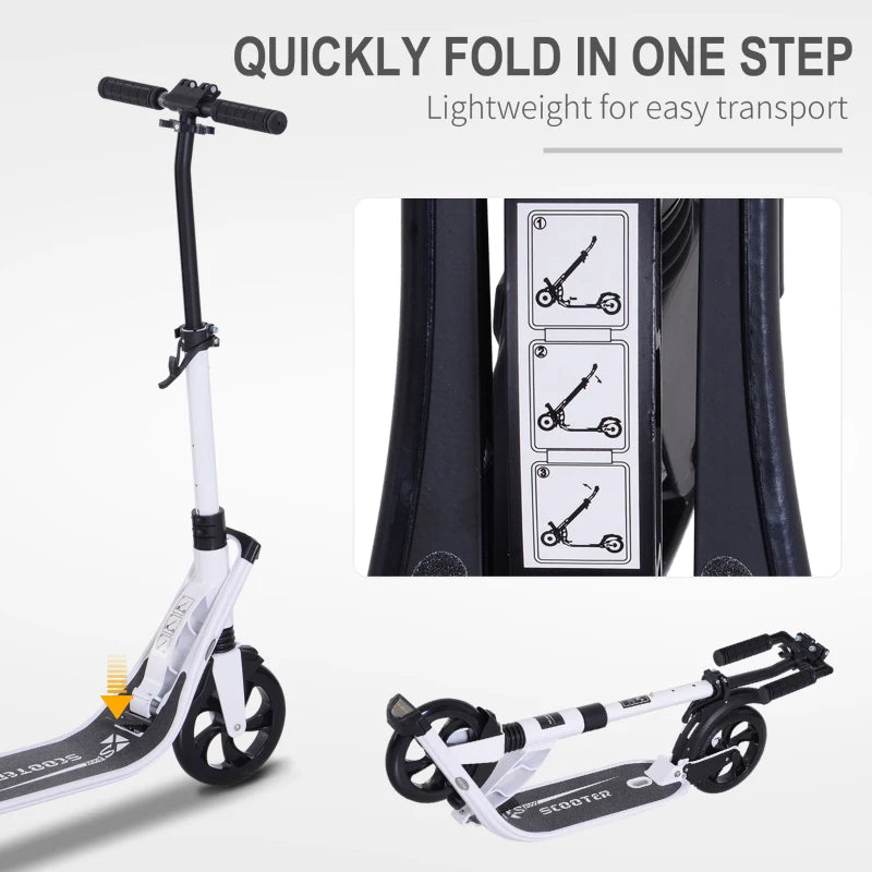 White Folding Urban Scooter with Rear Brake & Shock Absorption System