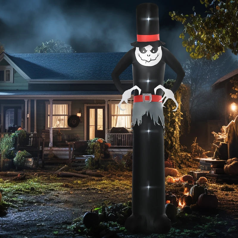 10ft Tall Ghost Inflatable with LED Lights - Scary Halloween Outdoor Decor - Black