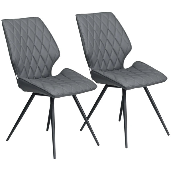 Grey PU Leather Dining Chairs with Metal Legs - Set of 2