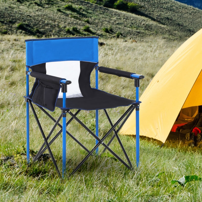 Blue Folding Camping Chair with Cup Holder and Phone Pocket