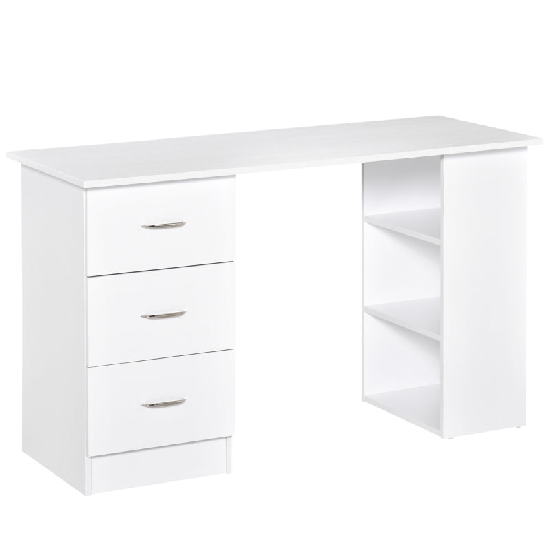 White Computer Desk with Storage Shelves and Drawers