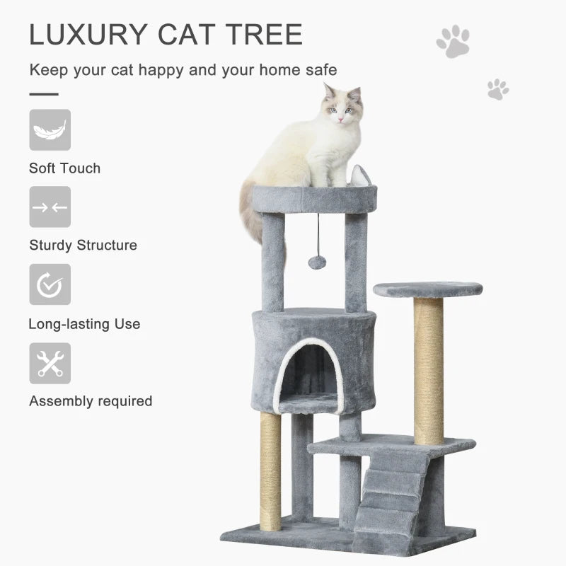 Cat Tree Tower with Scratching Posts and Perch - Light Grey