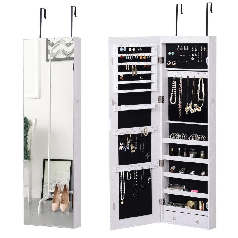 White LED Mirror Jewelry Cabinet Organizer