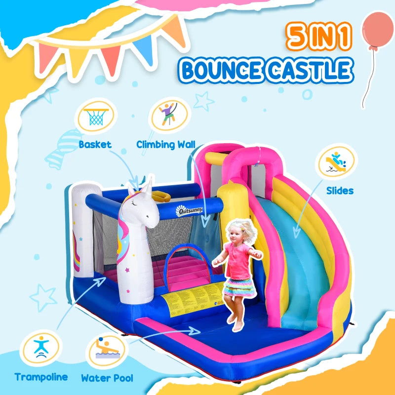 5-in-1 Multicoloured Bouncy Castle Set with Blower - Ages 3-8