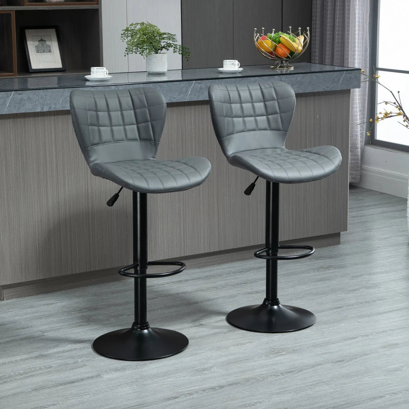 Grey Adjustable Swivel Bar Stools Set of 2 with Backrest & Footrest