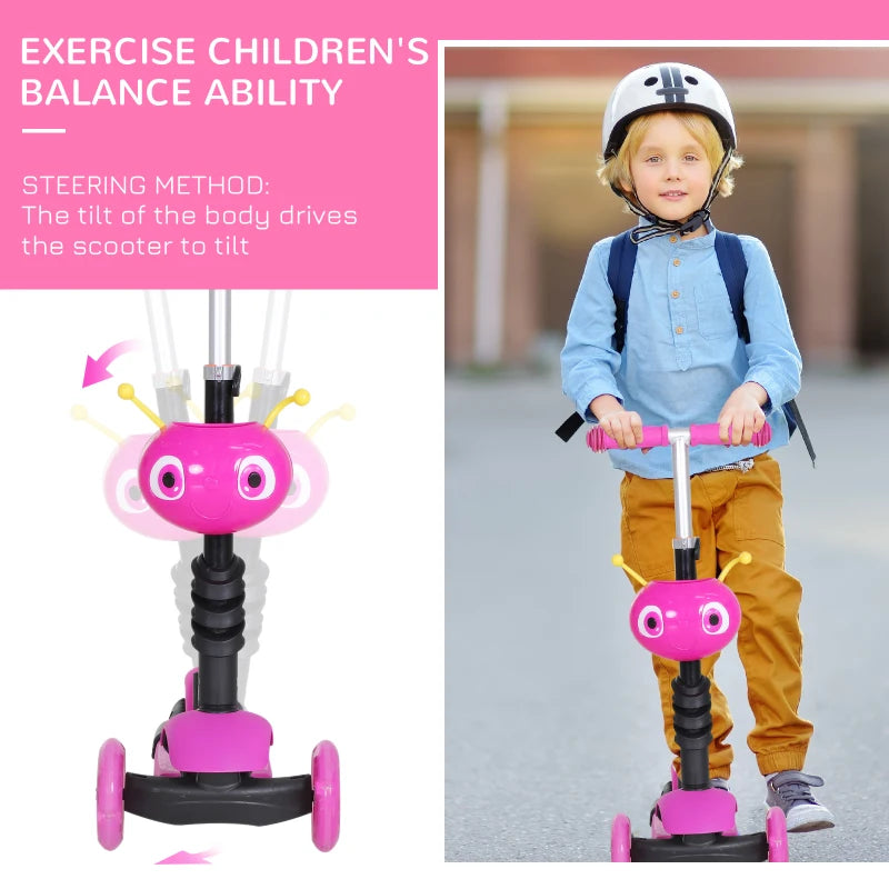 3-Wheel Pink Kids Toddler Scooter with Removable Seat