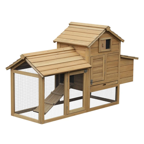 Small Wood Chicken Coop with Run and Nesting Box - 150.5 x 54 x 87cm, Natural