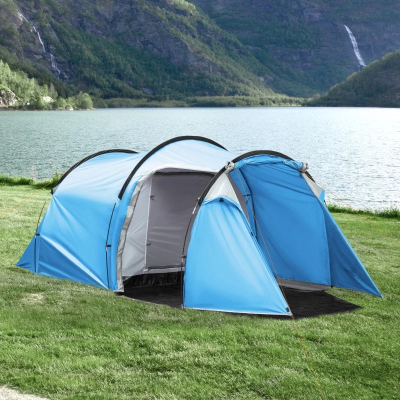 3-Person Blue Tunnel Camping Tent with Vestibule and Rainfly