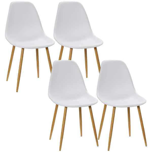 Set of 4 White Modern Dining Chairs with Steel Legs