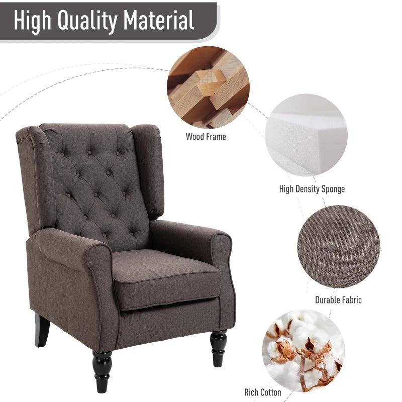 Brown Retro Wingback Armchair with Button Tufted Design