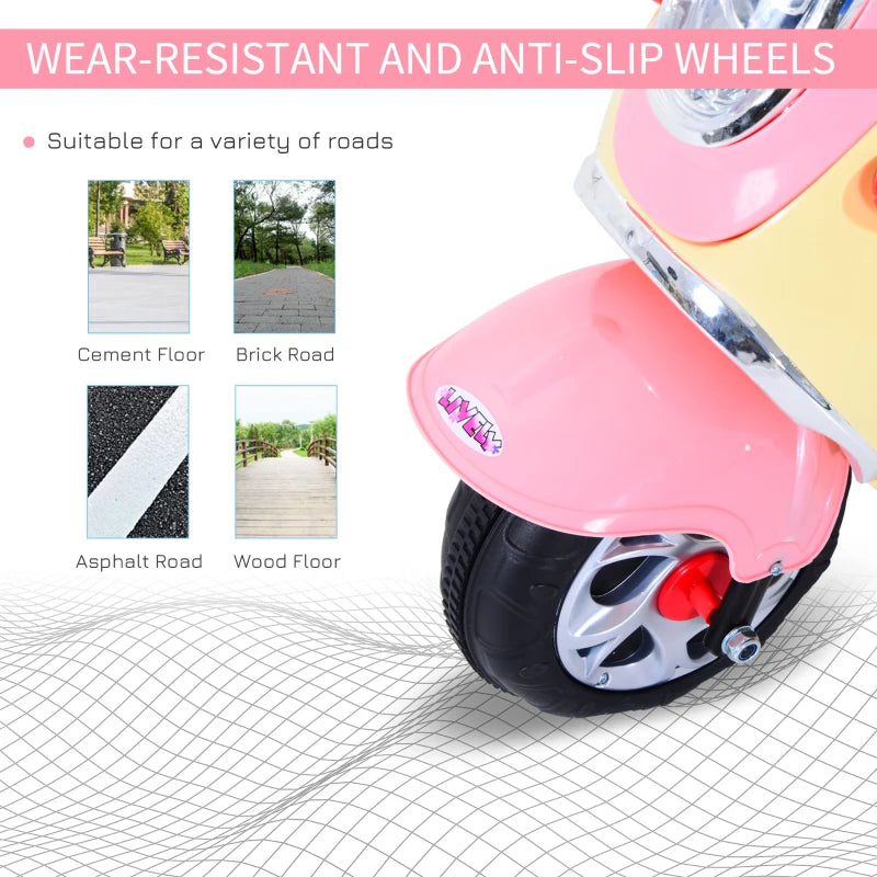 Kids Pink Electric Motorbike Toy Car with Headlight and Music - 6V