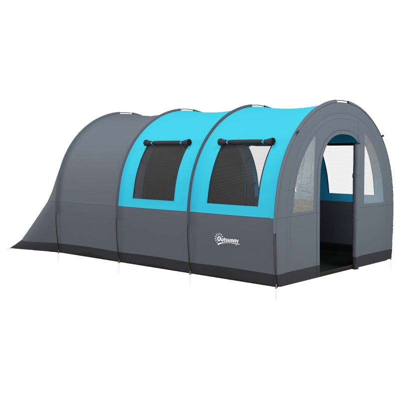 6-Person Dual-Room Tunnel Tent with Accessories - Grey/Blue