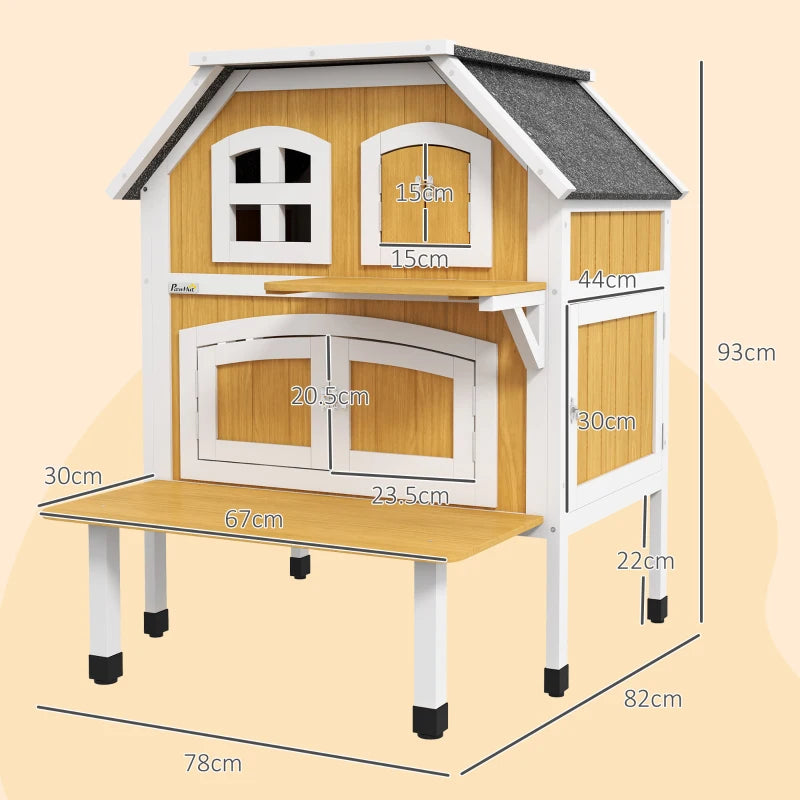 Wooden 2-Tier Outdoor Cat Shelter with Asphalt Roof - Grey