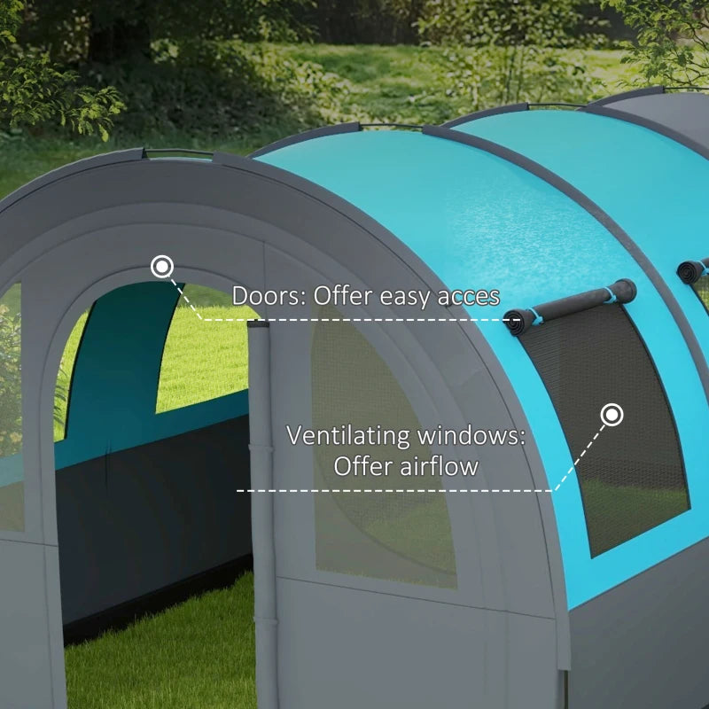 6-Person Dual-Room Tunnel Tent with Accessories - Grey/Blue