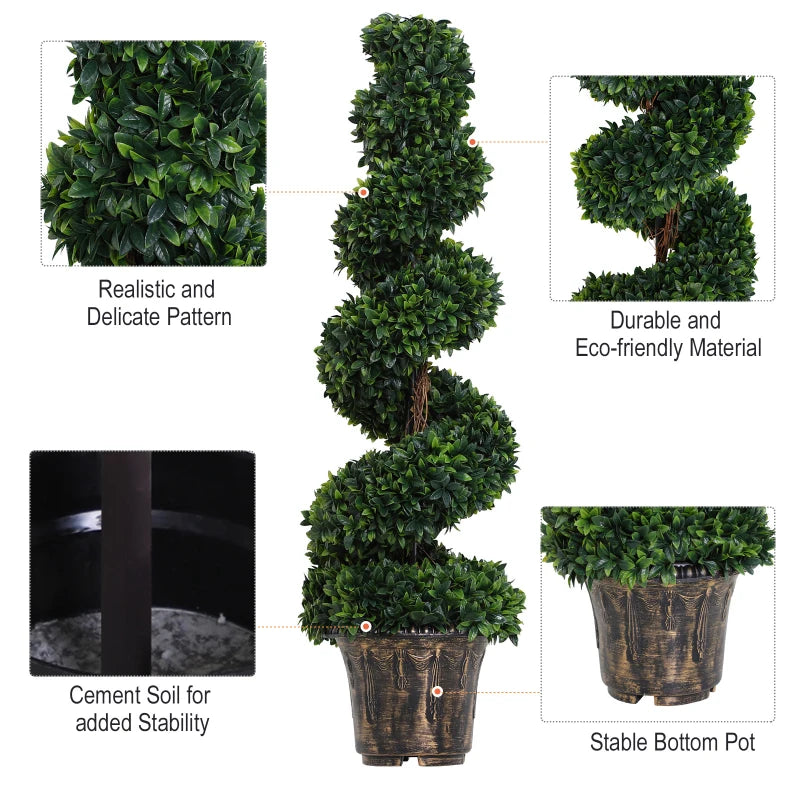 Set of 2 Green Artificial Boxwood Spiral Topiary Trees 120cm