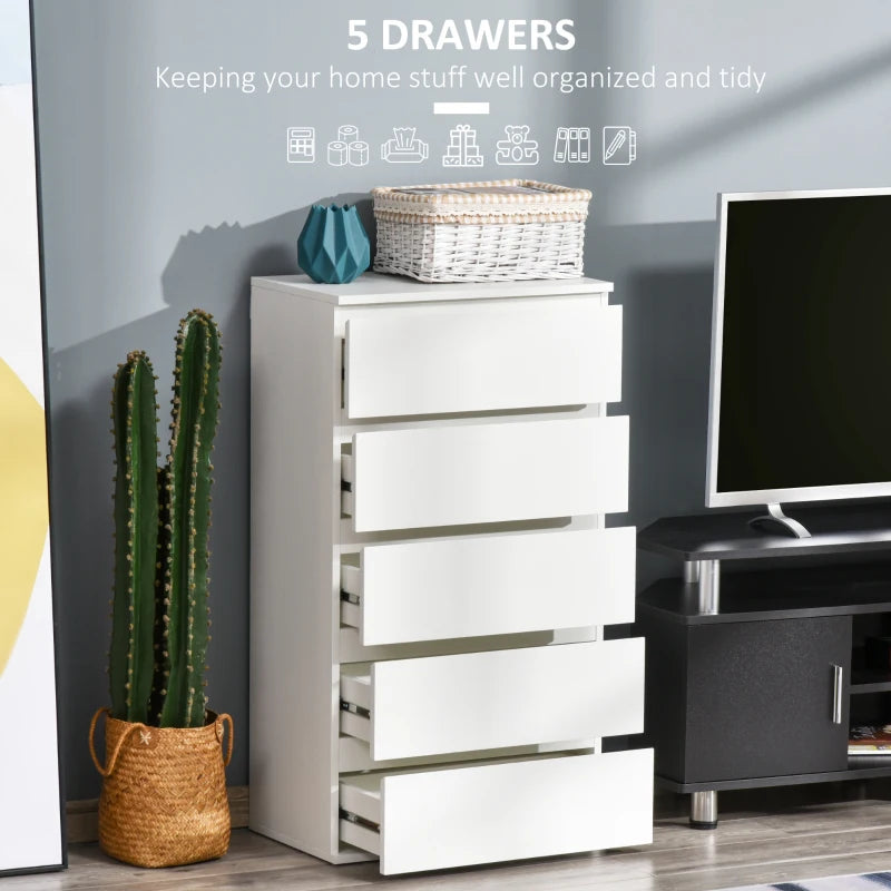 White 5-Drawer Storage Cabinet for Bedroom and Living Room