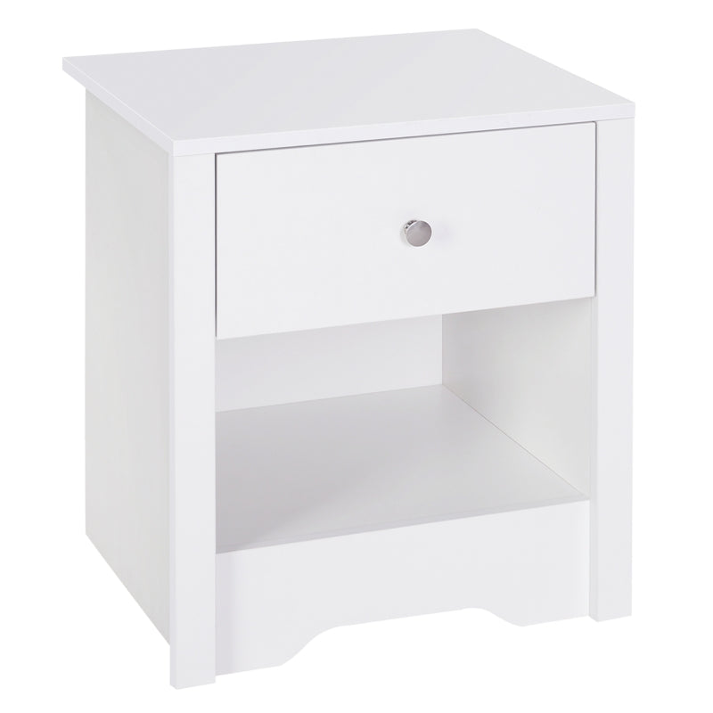 White Modern Bedside Table with Drawer Shelf