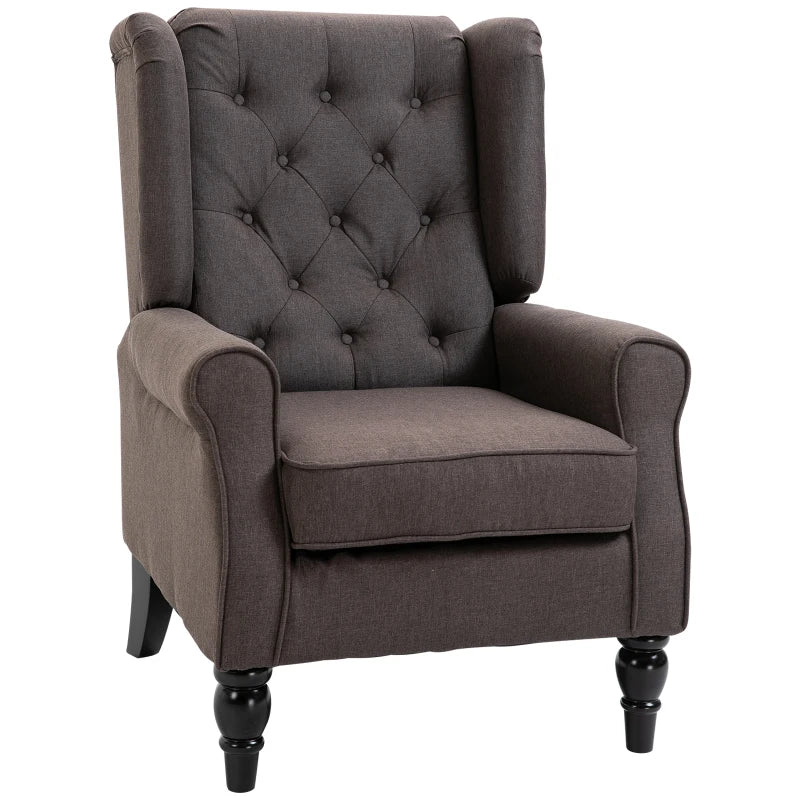 Brown Retro Wingback Armchair with Button Tufted Design