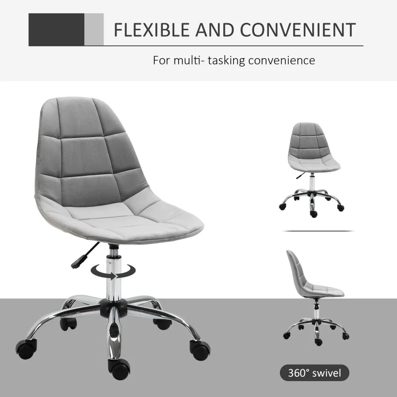 Grey Velvet Ergonomic Office Chair with Wheels