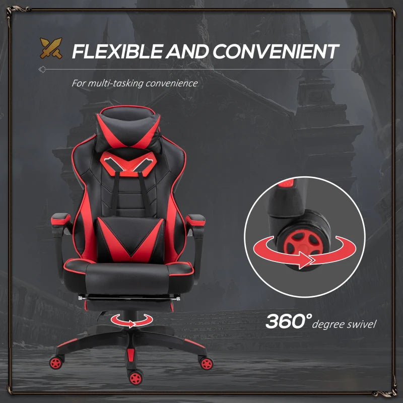 Red Gaming Chair with Lumbar Support, Footrest, and Headrest