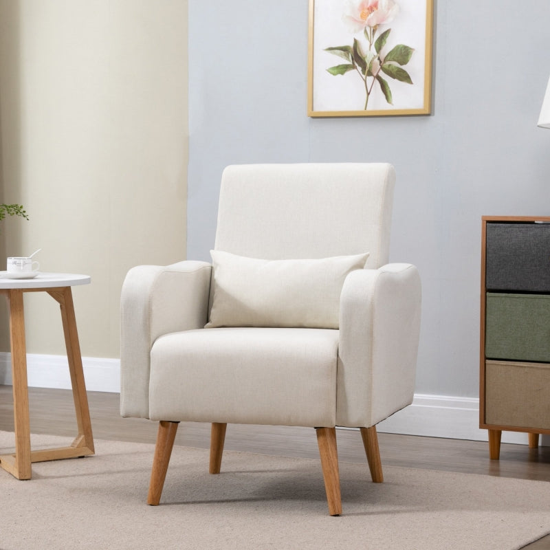 Cream Linen Armchair with Wooden Frame