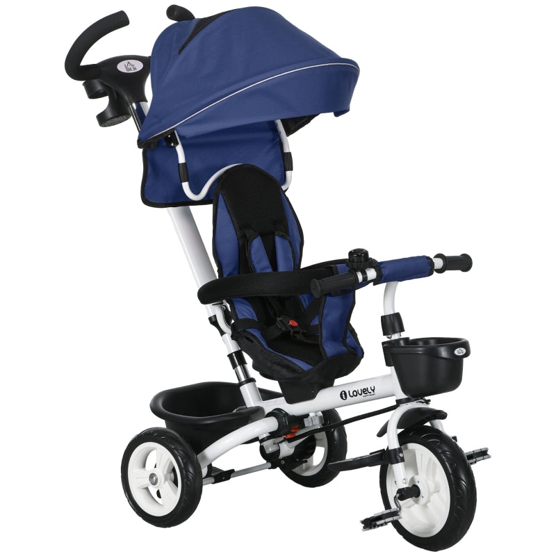 Dark Blue 6-in-1 Baby Push Tricycle with Parent Handle - Ages 1-5