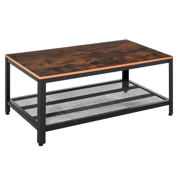 Industrial Black Coffee Table with Storage Shelf - 106 x 60 x 45cm