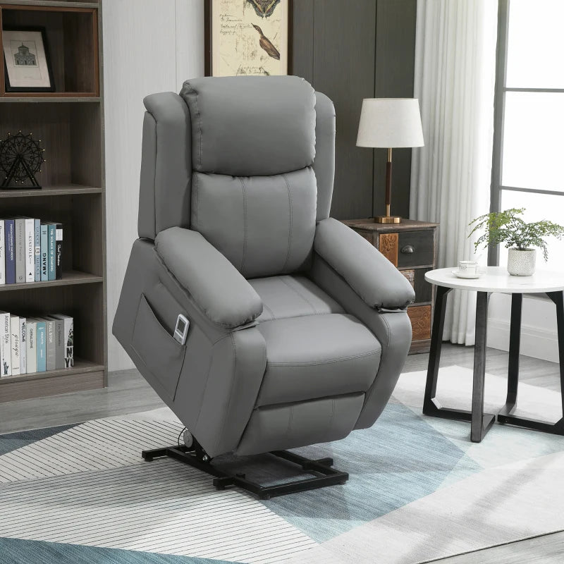 Grey Electric Power Lift Recliner Chair with Vibration Massage and Remote Control