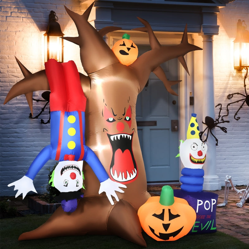 7ft Inflatable Halloween Ghost Tree with Upside-down Clown Pumpkins, LED Outdoor Display - Black