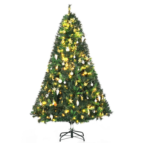 6FT Green Pre-Lit Christmas Tree with 200 LED Lights and Ornaments