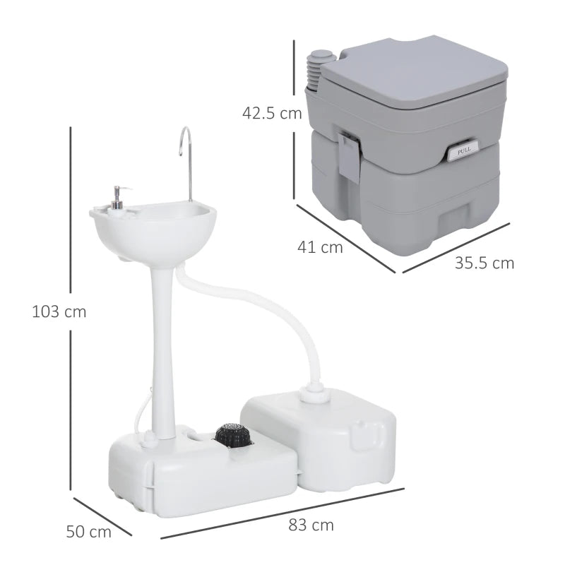 Portable Camping Toilet and Sink Set with Fresh and Waste Tanks - Outdoor Event Wastewater Recycler