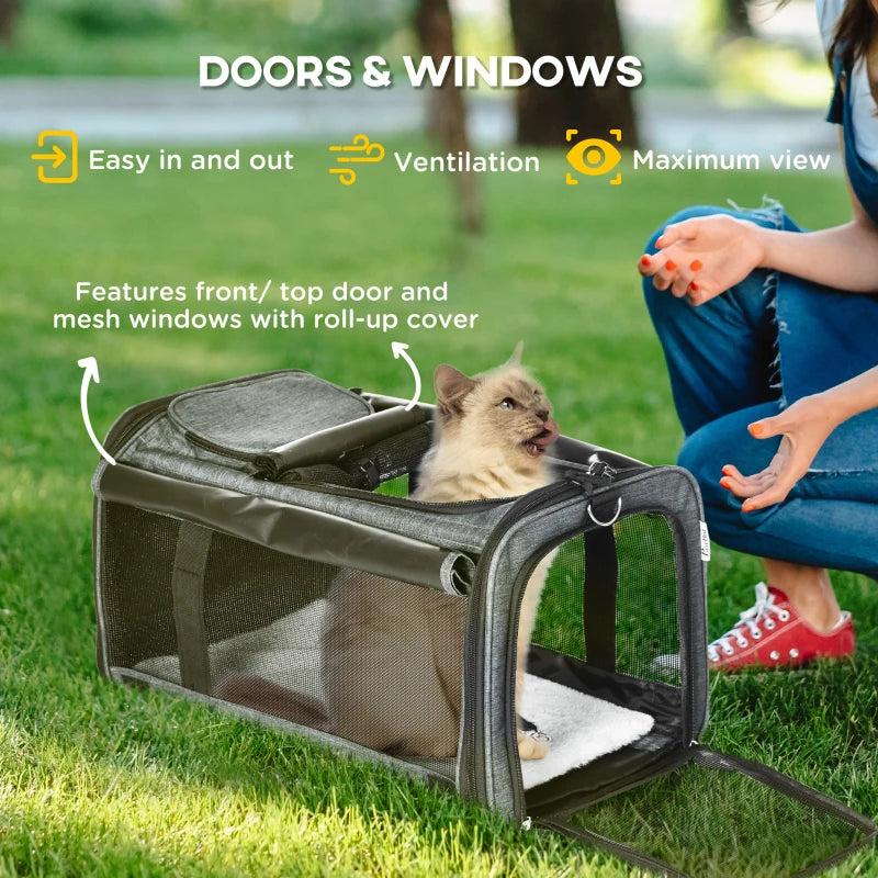 Grey Pet Carrier on Wheels for Cats & Small Dogs