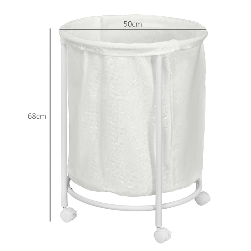 Rolling Laundry Basket on Wheels, 100L Cream White Hamper with Removable Bag