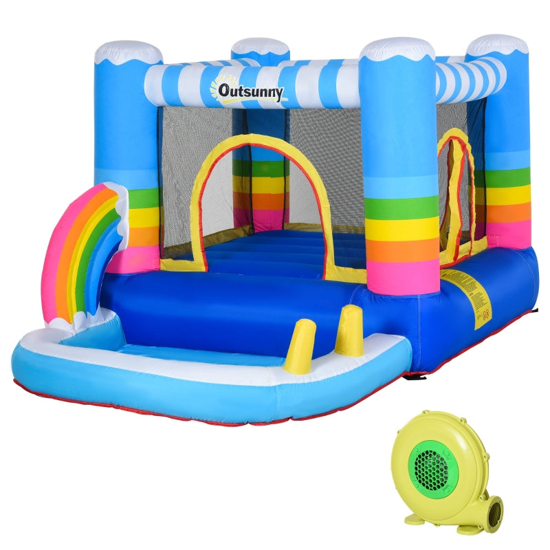 Kids Inflatable Bounce Castle with Trampoline Pool & Climbing Wall - Blue