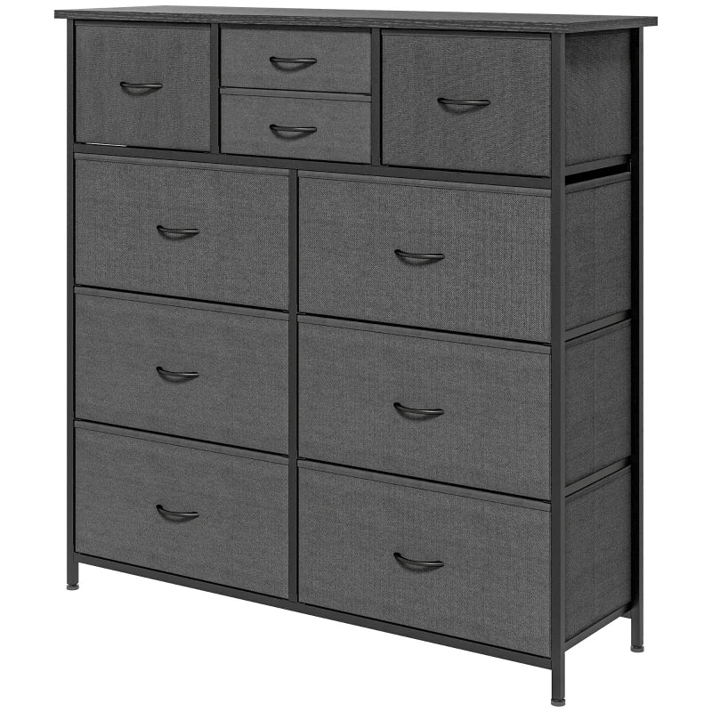 Black 10-Drawer Fabric Dresser with Steel Frame