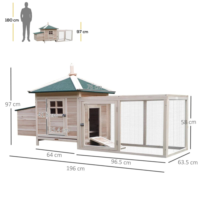 Wooden Chicken Coop with Nesting Box and Run - Outdoor Pet Cage