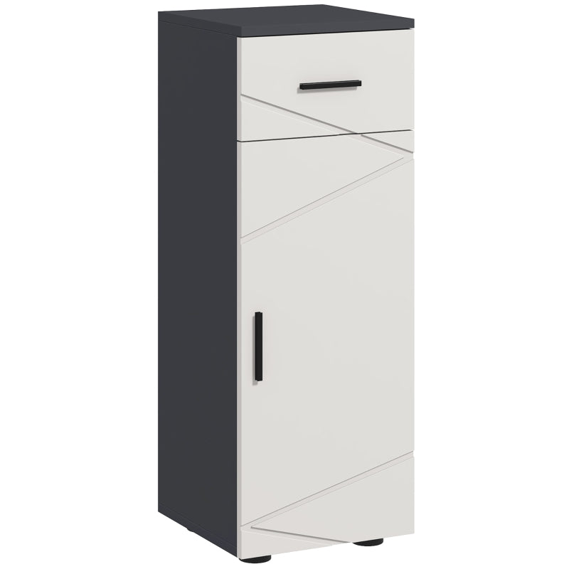 Grey Slim Bathroom Storage Cabinet with Drawer and Cupboard