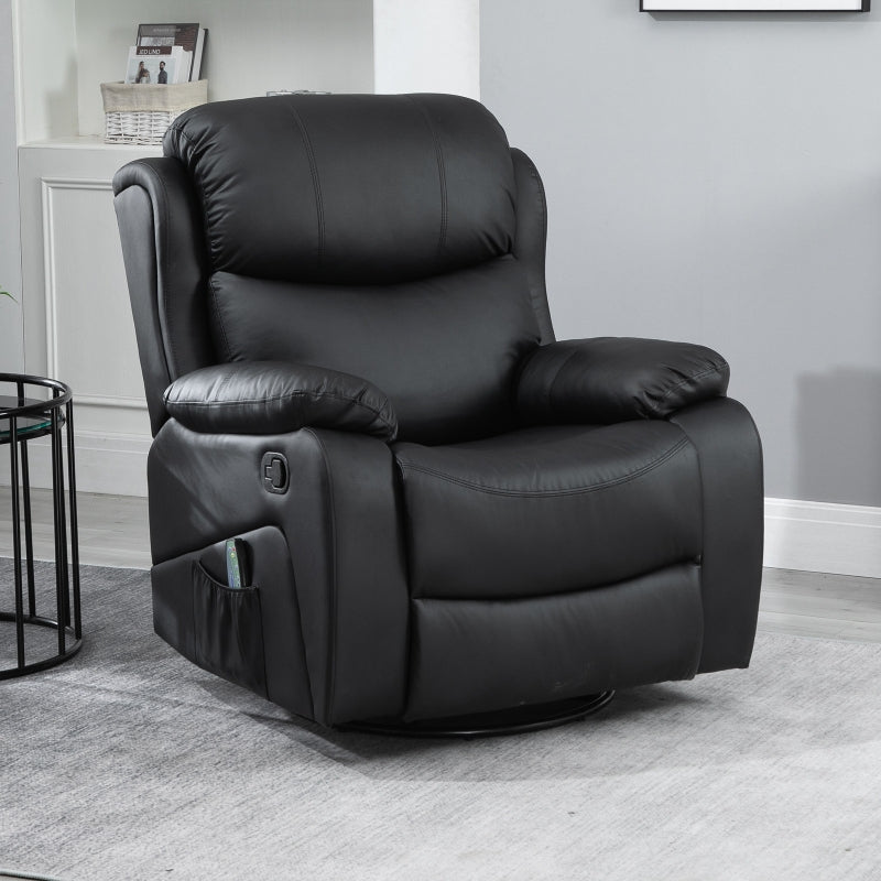 Black PU Leather Massage Recliner with Swivel Base and Heat