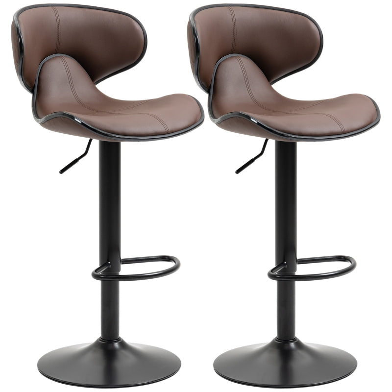 Brown Swivel Bar Stools Set of 2 with Footrest and Backrest