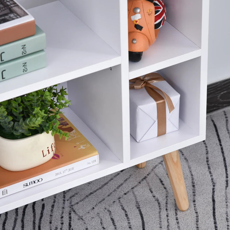 Modern White Grey Bookcase with Drawer and 6 Shelves