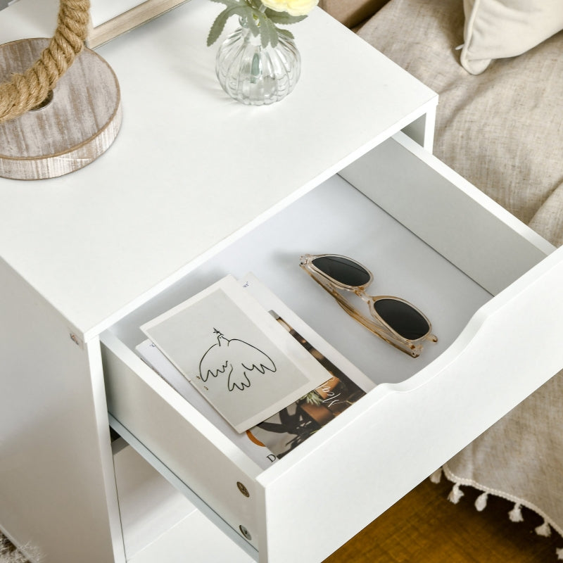 White 3-Drawer Bedside Cabinet with Wood Legs