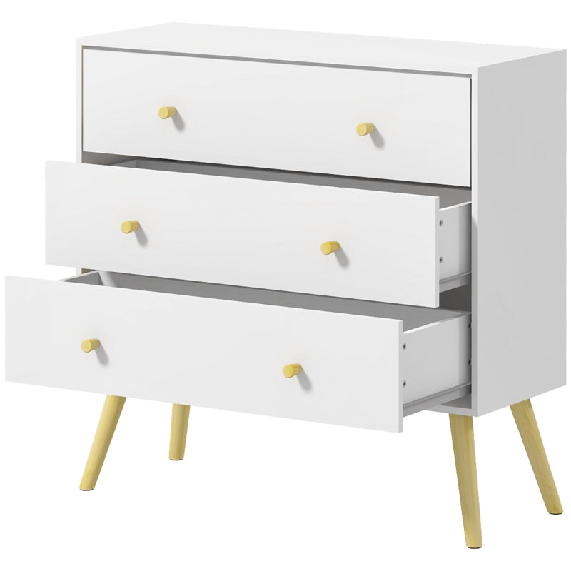 White 3-Drawer Storage Chest with Wood Legs for Bedroom & Living Room