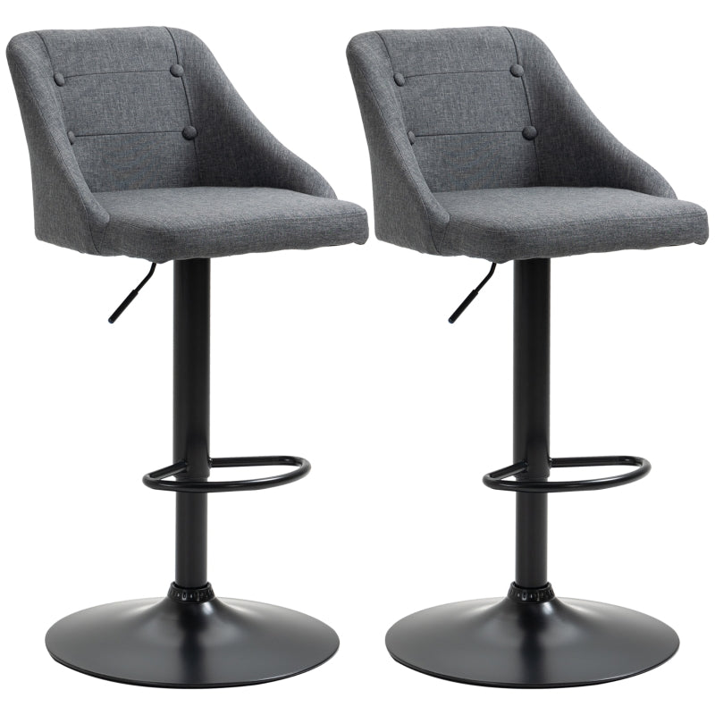 Modern Dark Grey Swivel Bar Stools Set of 2 with Armrests and Footrest