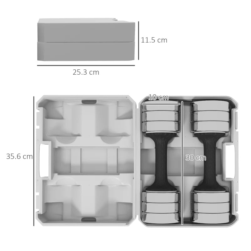 Adjustable 10kg x 2 Dumbbells Set with Storage Box - Black