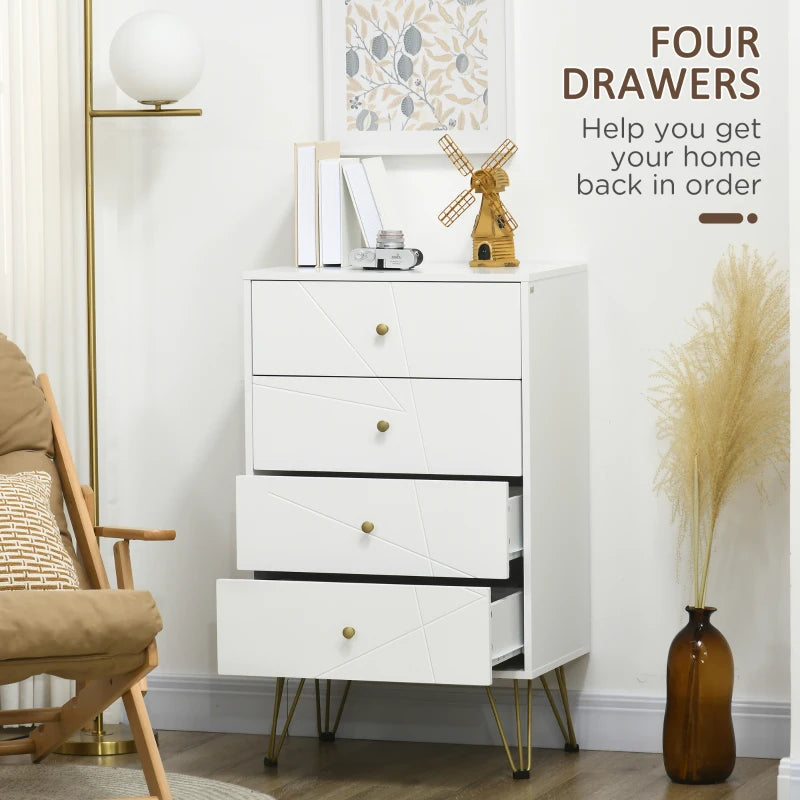 White 4-Drawer Tall Dresser with Hairpin Legs