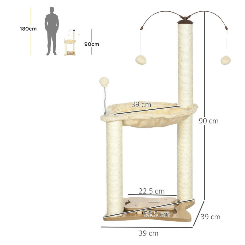 Cat Tree with Scratching Posts, Hammock, Toy Ball - Beige